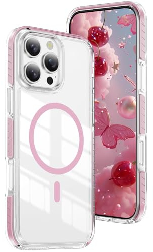 IMEIKONST Custodia Trasparente per iPhone 16 Pro (6,3), [Compatibile con MagSafe] Magnetica Sottile Anticaduta Anti-ingiallimento Protezione Militare Cover per iPhone 16 Pro. Rosa CHTM | Compatibile con MagSafe, custodia protettiva militare, in silicone, antiurto, sottile, non ingiallisce, antigraffio sul retro