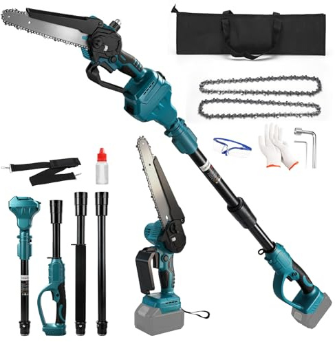 2 IN 1 Akku Hochentaster Ast Kettensäge für Makita 18V, 8 Zoll Akku Kettensäge und Teleskop, Bürstenlose Motor, Elektro teleskopsäge Astsäge, Arbeitshöhe bis 4.5 M (Ohne akkus)