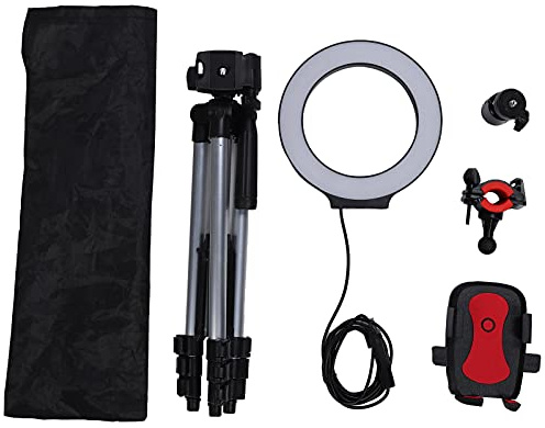 6.2in Dimmable LED Ring Light, Photography Fill Light with Tripods and Mobile Phone Holder, Adjustable Brightness for Makeup Video Studio, Aluminum Alloy Frame with USB Powered Des