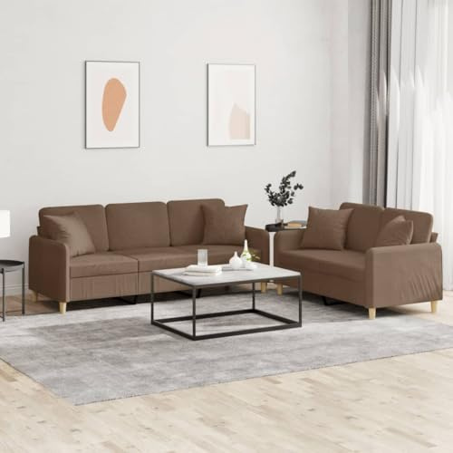 Runheo 2-TLG. Sofagarnitur, Braun Stoff, Strapazierfähig, mit 5 Sitzpolstern und 4 Kissen, für Wohnzimmer, Langlebige Polstermöbel