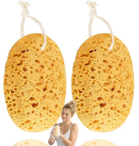 Natural Honeycomb Bath Sponge Family Set for Gentle Exfoliation & Daily Cleansing – 2 Pack Large Soft Oval Sea Sponges with Hanging Loop, Ideal for Household Use & Sensitive Skin Adults (2PCS)