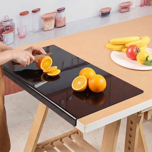 JanYoo Acryl Schneidebretter 60x45CM, Küchenschneidebrett Arbeitsplattenschoner mit Anschlagkante, Durchsichtige Schneidematten, Anti-Rutsch Frühstücksbrettchen für die Küchentheke (Schwarz)