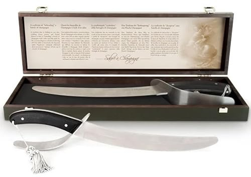 Sabre Hussard pour Champagne, manche en bois d'olivier Pulltex, poignée en acier inoxydable, avec coffret en bois