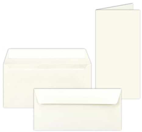25x Faltkarten-Set mit Briefumschlägen DIN Lang in Naturweiß (Weiß) - 21 x 10,5 cm - Blank Klappkarten und Umschläge für Einladungen und Grüße zu Geburtstag und Hochzeit