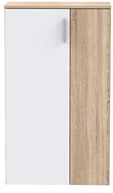 FORTE Boots Schuhschrank mit 2 Türen, Holzwerkstoff, Sonoma Eiche Dekor + Weiß, B x H x T: 68,9 x 120,4 x 34,1 cm