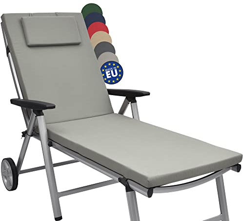 Beautissu Colchoneta Tumbona Exterior 200x60x5 cm Loft RL – Cojin Tumbona Exterior Jardín o Playa – Resistente a los Rayos UV, Lavable Acolchada Elegante – Gris Claro