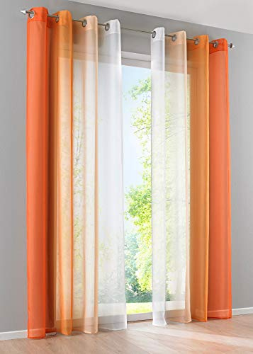 Modena 10000183 - Confezione da 2 tende verticali con stampa sfumata di colore trasparente, con occhielli e fermatenda, 245 x 140 cm, colore: arancione