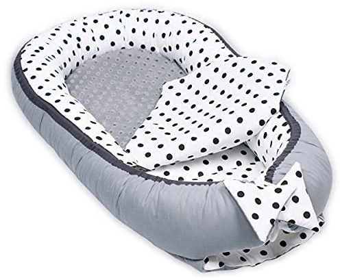 PaLulli® Babynest, multifunktionales Kuschelnest mit Weiches zusätzlicher Matratze, Kokon, Nestchen, Babybett, Reisebett für Neugeborene, 100% Baumwolle Oeko-TEX … (Black & White Dots)