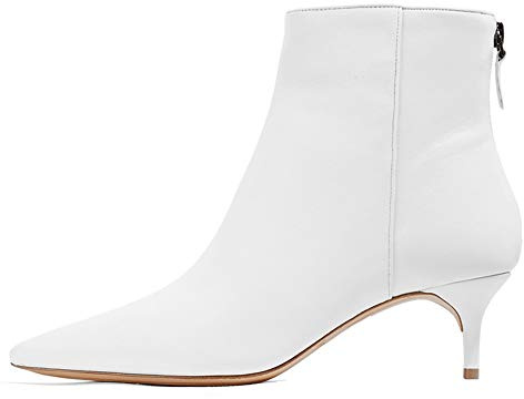 Stivaletti da donna eleganti a punta con tacco basso kitten heel, stivaletti con cerniera autunno inverno con tacco a spillo, bianco, 42 EU