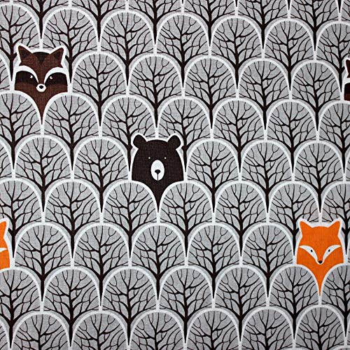 Pingianer 11,99 €/m 100 x 160 cm, räv, 100 % bomull, bomullstyg, barn, metervara, hantverk, sömnad, tyg (räv björn mjäll grå, 100 x 160 cm (11,99 €/m))