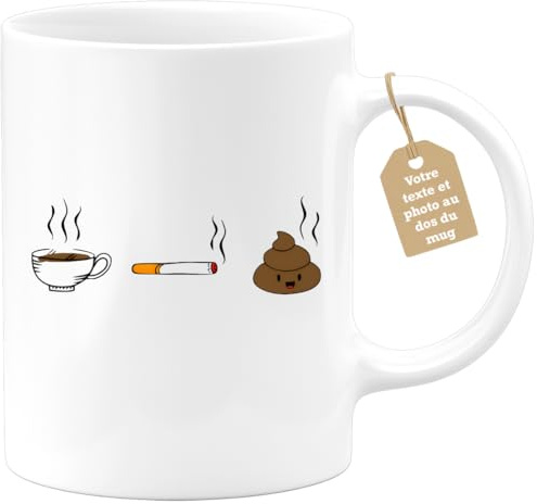quotedazur Café-Croissant - Mug Personnalisé Tasse Cadeau Noël Café Clope Caca - Blanc/Céramique