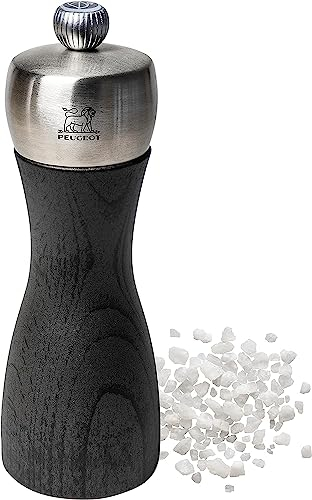 PEUGEOT - Salzmühle Fidji 15 cm Graphit I Hochwertige Salzmühle manuell aus PEFC-zertifiziertem Holz I Mit individueller Einstellung des Mahlgrades I Küchenzubehör