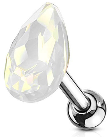 beyoutifulthings 1 Knorpel Ohr-stecker Kristall-Tropfen Silber Opal-Weiß Cartilage Labret Piercing-s Tragus Labret Edelstahl Schraub-Verschluss