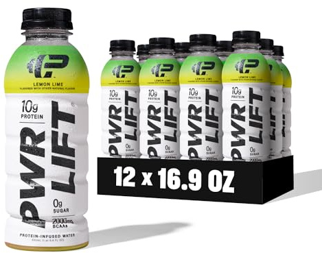 Whey Protein Water Sports Drink by PWR LIFT | Lemon Lime | Keto, Vitamin B, Electrolytes, Zero Sugar | Post-Workout Energy Beverage | 16.9 Fl Oz (Pack of 12)