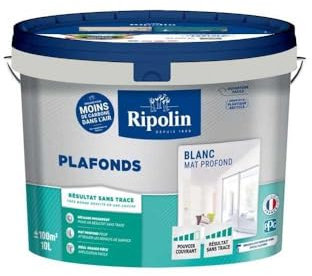 Peinture plafonds - Blanc mat - Sans trace - RIPOLIN - 10L