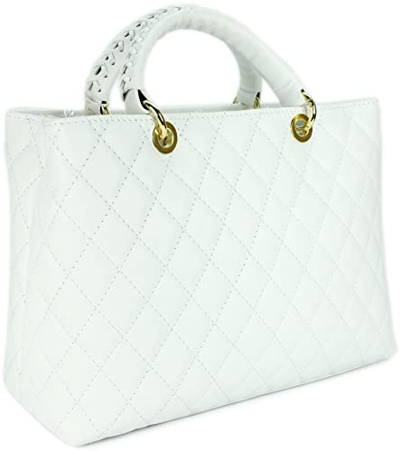 Belli edle italienische Echt Nappa Leder Damentasche Henkeltasche Umhängetasche gesteppt - 34x25x17 cm (B x H x T)