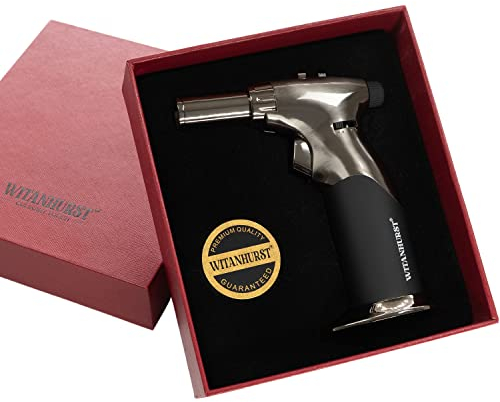 WITANHURST Cocktail Smoker Kitchen Torch - Refillable Butane Torch with Adjustable Flame Culinary Torch for Smoke Infuser Gun, Cooking Food, Baking, BBQ - Butane Gas NOT included (Titanium Gray)