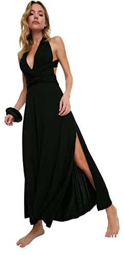 TRENDYOL Damen Vernetzung Detailliertes Gestricktes Strandkleid Dress, Schwarz, XS EU