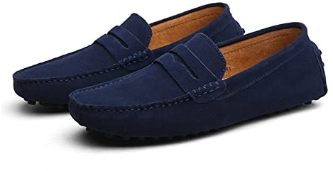 Penny loafers för män, mocka läder mode män platta skor, slip-on båtdäck vardagliga mockasintofflor för unisex vuxna och tonåringar, Marinblått Xsp, 40 EU