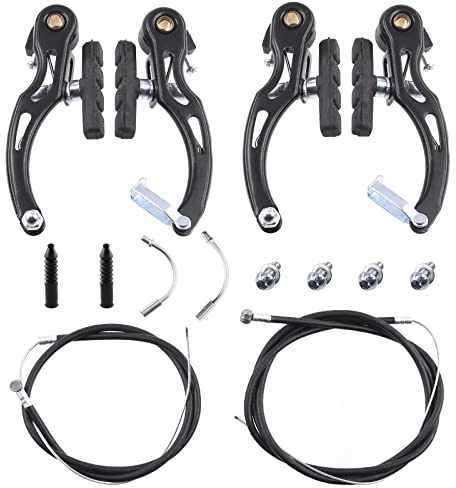 Swpeet 14-teiliges Fahrradbremsen-Set, einschließlich 2 Paar V-Bremsen, Universal-Bremskabel vorne und hinten, Kabelendkappen, Gummistiefel, V-Bremse, Nudelgebogenrohr für die meisten Mountainbikes