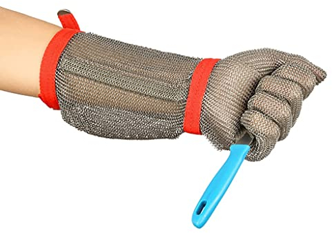Kettenhandschuh Langarm-Schnittschutzhandschuhe, Sicherheitsarbeitshandschuhe For Schlachthof-Metzger, Kettenhemd-Handschuhe Aus Nylon-Armband Und Metall ( Color : Arm length 15cm , Size : 1PCS/S )