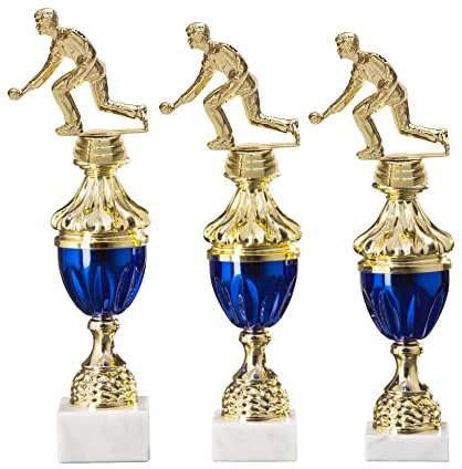 eberin · Kegler Pokale · Kegeln Pokal groß · Kegelspieler Gold · Kegelsport Award · Kegelverein Ehrenpreis · Gold/blau · Pokal mit Gravur in 3 Größen oder als 3-er Set