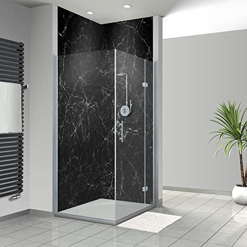 WANDFREUDE individuelle Duschrückwand Aluverbundplatte auf Maß (2 Stück - Schwarzer Marmor - Premium Matt Lack) – Dusche Wandverkleidung Duschwandverkleidung Duschrückwände