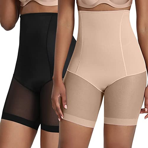 Xnova Bauchweg Unterhose Damen Anti Chafing, Shapewear Panty Shorts Scheuernde Oberschenkel, Hohe Taille Miederpants Atmungsaktive Body Shaper Kurz Leggings (2 Stück schwarz, hautfarben, XL)