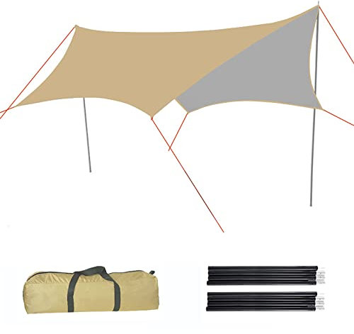 SLDAGe Zeltplane, 3x3m/3x4m Tarp Ultraleicht Hexagon Camping Plane,Tarp Wasserdicht für Hängematte Wandern und Andere Aktivitäten im Freien,3x3m