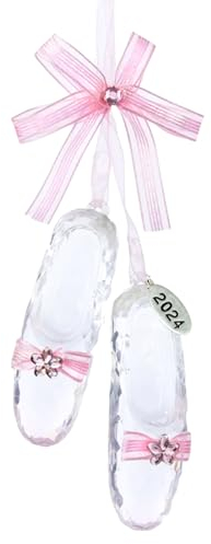 Twisted Anchor Trading Company Clear Acrylic Ballet Shoe Ornaments with Ribbon - Ballet Christmas Tree Decoration - Fairy Godmother Shoe Ornament in Gift Box