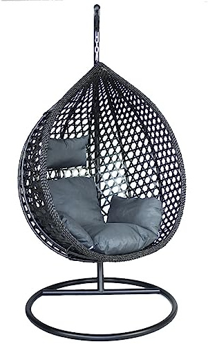 Bettso -Hängesessel mit Gestell Sessel Stahl Hängekorb Sessel Großen Kissen - Hängeschaukel Hängesitz Indoor - Outdoor Schaukel Hängestuhl für Kinder und Erwachsene-YSTAD (Schwarz+Kissen Graphit)