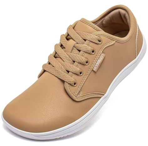 HOBIBEAR Unisex breda barfotaskor kvinnor män barfotaskor läder minimalistiska utomhus spår löpning promenadskor, champagne, 39 EU Bred