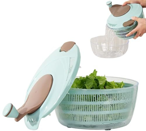 JPSDOWS Salatschleuder, Doppellagiger Gemüseschleuder mit doppelten Abflusslöchern, Manuelle Salatschleuder, groß, Obstwaschmaschine in Lebensmittelqualität für Geschirr, Haushalt, Küche