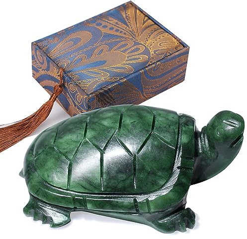 gemshan Jade Schildkröte Grüne natürliche Hand Jade geschnitzt 8cm Kunst Tier Figur für Home Office Dekoration mit Glück