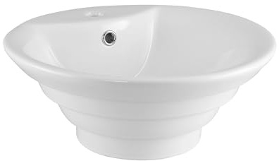 Balterley 460mm Countertop Vessel Bathroom Sink, Ceramic Round Bowl Bathroom Wash Basin Sink with Overflow, 1 Tap Hole, Countertop Basin Sinks for Bathrooms and Cloakroom - 460 x 460 x 195mm (White)