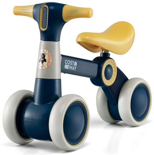 COSTWAY Baby Balance Bike for 1 2 3 Years Old Boys Girls, 4 Wheels Toddler Ride on Toys with No Pedal, 135° Safe Limited Steer, Lightweight Infant Walker Training Bicycle