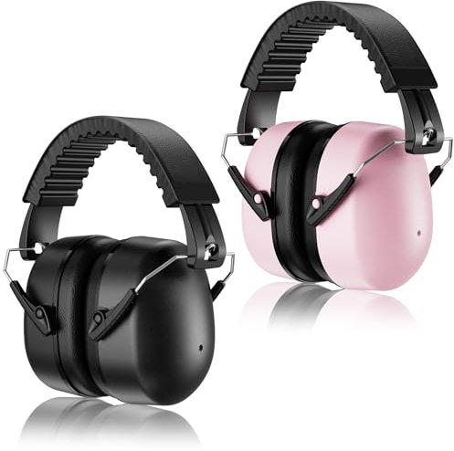 ProCase 2 Casque Anti Bruit Adulte Adolescent, Casque Antibruit Pliable Réglable Confortable, avec Une Atténuation de SNR 32dB, Serre-tête Souple pour Milieu Bruyant ou Stressant -Noir Rose