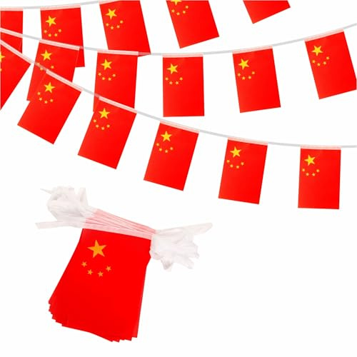 10 m lange China-Flaggen-Wimpelkette, chinesische Flaggen, 30 Flaggen, 14 x 21 cm, Euro-Fußball 2024, China-Flaggen, Banner, Party-Dekorationen für Sportveranstaltungen, Innen- und Außenbereich,