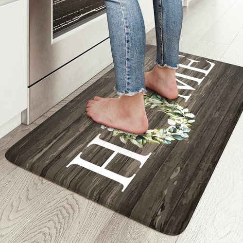 KIMODE Anti-Müdigkeit-Küchenmatte für Boden, 43,9 x 73,7 cm, Bauernhaus-Küchenteppich, rutschfest, gepolstert, komfortabel, wasserdicht, Stehmatte für Wäsche, Büro, Spüle, Schreibtisch, Braun
