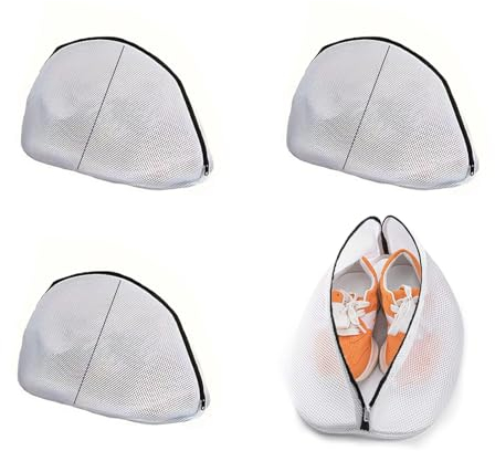 HUANR 4 Piezas Bolsa Zapatos Lavadora, Bolsa Lavadora Malla con Cremallera Shoe Cleaning Bag, Antideformación Bolsa Red Reutilizable para Proteger Zapatos Lavar o Secar