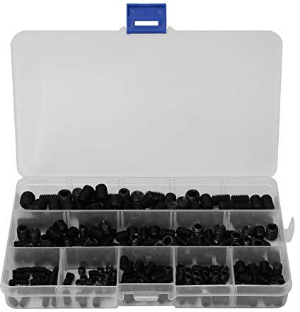 Risegun Innensechskant-Gewindestift-Sortiment, 250 Stück, schwarz, M4, M5, M6, M8, M10, Karbonstahl, Innensechskant, Gewindestift-Set, ideal für verschiedene Anwendungen