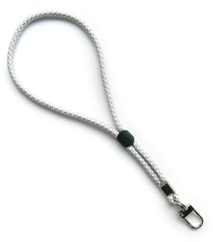 trage.band® Short Adjustable Wrist Strap with Carabiner Hook, White/Grey