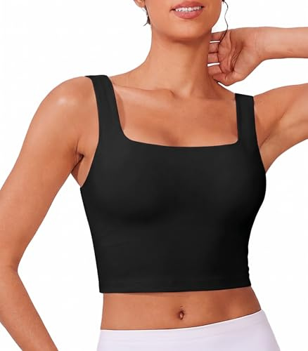 PINSPARK Sportbehå för kvinnor utan bygel avtagbar vadderad sport bustier andas U-rygg yoga bh crop toppar löpning jogging fitness sport bh topp, svart, XL