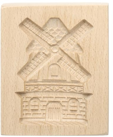 Sourcing Map Wooden Cookie Mould 3.94 x 3.15 Windmill Carved Baking Cookie Tool Biscuit Press Stamp