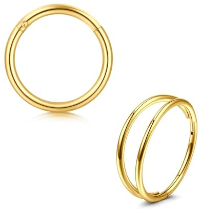 Briana Williams 2stk nasenpiercing Gold Schwarz Segmentring Piercing Nase Septum Ohr Helix Tragus Daith Ring Clicker Chirurgenstahl 20G 10mm