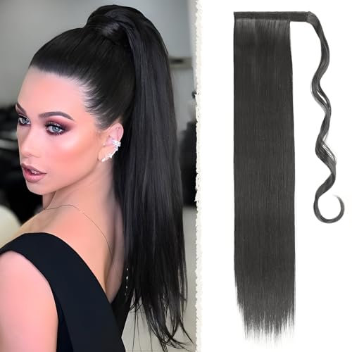 Benehair Postiche Queue de Cheval Extension 66 cm Longue Raides Ponytail Cheveux Naturel Synthétique Extension Cheveux Queue de Cheval pour Femmes(Noir Naturel, 100g)
