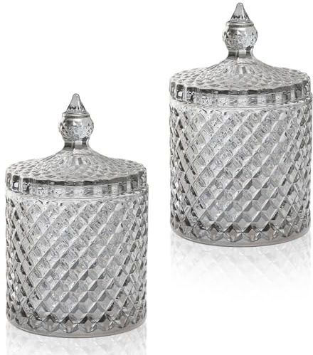 Gifts for Women Glass Cotton Bud Holder Lids Aesthetic Room Decor Apothecary Jars Birthday New Home Gift for Her Cotton Pad Holder Decorative Bedroom Home Accessories Wedding Party Table Decorations