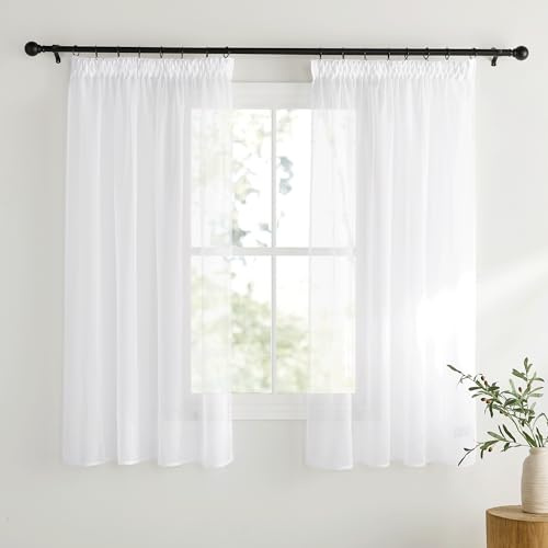 KGORGE Kurzer Vorhang Weiß Transparent Voile Gardinen mit Kräuselband | H160 x B140 cm,2er Set,Vorhang Durchsichtig für Schlafzimmer,Gardinen Schienensystem,Sheer Curtains,Sanfte Lichtfilterung