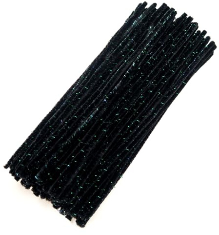 TOAOB 100 Stück Pfeifenputzer Zum Basteln Glitzer Schwarz Chenilledraht | Pfeifenputzer zum Basteln, Lang 30cm und Breit 6mm, Pipe Cleaners für Basteln und Dekorieren Kunst Handwerk