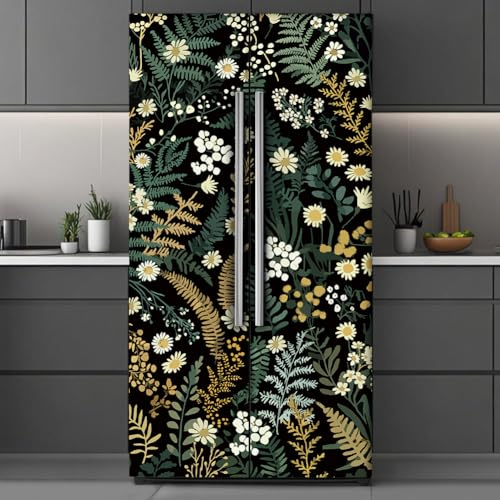 GOMAKERER 2pz Pellicola Protettiva per Frigorifero Rimovibile con Motivo A Foglie di Felce, Adesivo per Porta Frigorifero In Vinile per Pannello Congelatore per La Decorazione Bancone Cucina, 2x0.415m